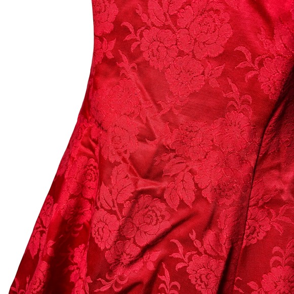 Vintage Gunne Sax Red Brocade Off Shoulder Bow Dress Sz 9/10 Prom Hoco Pageant - Picture 4 of 12